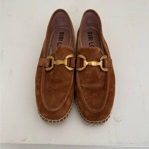 Bibi Lou Women's Tan Suede Slip-On Loafers with Gold Horsebit